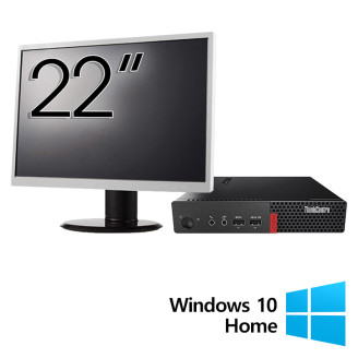 Lenovo ThinkCentre M710q Mini PC felújított számítógépcsomag, Intel Core i5-6500T 2.50GHz, 8GB DDR4, 256GB SSD + 22 hüvelykes monitor + Windows 10 Home