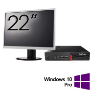 Lenovo ThinkCentre M710q Mini PC felújított számítógépcsomag, Intel Core i5-6500T 2.50GHz, 8GB DDR4, 256GB SSD + 22 hüvelykes monitor + Windows 10 Pro