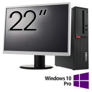 Lenovo M710 SFF felújított számítógépcsomag, Intel Core i5-6500 3,20 GHz, 8 GB DDR4, 256 GB SSD + 22 hüvelykes monitor + Windows 10 Pro