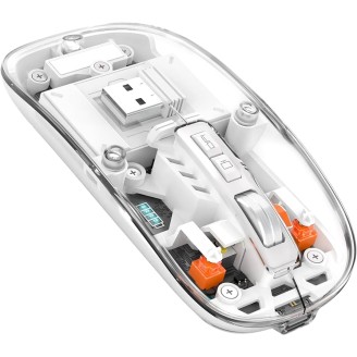 Mouse M133, 2400dpi, 5 Buttons, Battery Level Indicator, Transparent, White, Wireless + Bluetooth