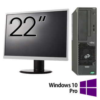 Csomag felújított számítógép Fujitsu Primergy MX130 S2, AMD FX-4100 3,60 GHz, 8 GB DDR3, 500 GB HDD + 22 hüvelykes monitor + Windows 10 Pro