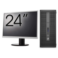 Pacote de computador em torre HP 800 G2 em segunda mão, Intel Core i5-6500 3.20GHz, 16GB DDR4, 256GB SSD + Monitor de 24 polegadas