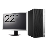 Használt HP ProDesk 600 G4 toronyszámítógép-csomag, Intel Core i3-8100 3,60 GHz, 8 GB DDR4, 256 GB SSD + 22 hüvelykes monitor