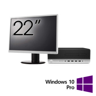 Überholtes HP ProDesk 600 G4 SFF-Computerpaket, Intel Core i3-8100 3,60 GHz, 8 GB DDR4, 256 GB SSD + Monitor 22 Zoll + Windows 10 Pro