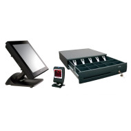 POSIFLEX XT-3815 Pacchetto POS usato, 15 pollici 1024 x 768 LCD Schermo tattile, Intel Celeron J1900 2,00 GHz, 8 GB DDR3, 128 GB SSD + Scanner Honeywell 7580g + Cassetto Posiflex CR-4015B + Espositore da palo Bonus MiniDisplay PD-2000