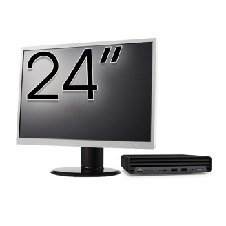 Gebrauchtcomputer Paket HP ProDesk 400 G6 Mini, Intel Core i5-10500T 2.30 - 3.80GHz, 8GB DDR4, 256GB SSD + 24 Zoll Monitor
