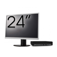 HP ProDesk 400 G6 Mini Renoverat datorpaket, Intel Core i5-10500T 2,30 - 3,80 GHz, 8 GB DDR4, 256 GB SSD + 24 tums bildskärm + Windows 10 Home