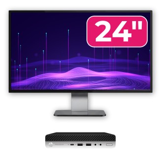 HP ProDesk 600 G4 Mini Refurbished PC Package, Intel Core i5-8500T 2.10 - 3.50GHz, 8GB DDR4, 256GB SSD + 24 Inch Monitor + Windows 10 Home