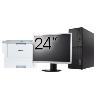 LENOVO M710T Tower Gebrauchtes Computerpaket, Intel Core i3-6100 3.70GHz, 8GB DDR4, 256GB SSD, DVD-ROM + 24 Zoll Monitor + Brother HL-L6300DW Drucker