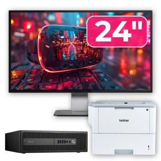 Ordinateur de bureau d'occasion HP ProDesk 600 G2 SFF, Intel Core i7-6700 3,40 GHz, 8 Go de RAM DDR4, SSD de 256 Go, écran 24 pouces et imprimante Brother HL-L6300DW