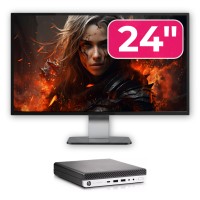 Paquete de Computadora Usada HP EliteDesk 800 G3 Mini PC, Intel Core i5-6500T 2.50GHz, 16GB DDR4, 256GB SSD + Monitor de 24