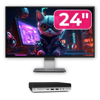 Pack d’ordinateur d’occasion : HP ProDesk 600 G5 Mini, Intel Core i5-8500T 2,10 - 3,50 GHz, 8 Go de DDR4, 256 Go SSD + écran 24