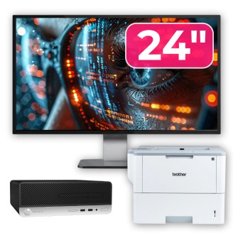Ordinateur de bureau HP ProDesk 400 G4 SFF d'occasion, processeur Intel Core i5-7500 3,40 GHz, 8 Go de RAM DDR4, SSD de 256 Go, écran 24 pouces et imprimante Brother HL-L6300DW.