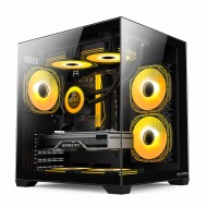New Pro Gaming Amber Black Cube Case, Middle Tower, Micro-ATX, No Power Supply, 5x ARGB Fan, ARGB Controller, Remote Control