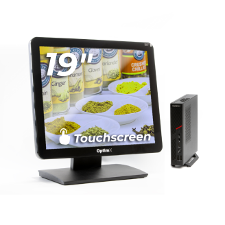 OptimX T100 Mini POS-system, Intel Core i5-8500 3,00 GHz, 8 GB DDR4, 256 GB SSD + OptimX Pro MY19 touchskærm, 19 tommer
