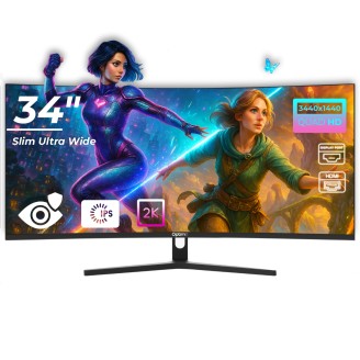 Monitor LED curvo para juegos OptimX MT34J de 34 pulgadas, ultra ancho, Quad HD 3440 x 1440 (2K), 100 Hz, 2 HDMI, 2 DisplayPort, delgado, sin marco Monitor LED curvo para juegos OptimX MT34J de 34 pulgadas, ultra ancho, Quad HD 3440 x 1440 (2K), 100 Hz, 2 HDMI, 2 DisplayPort, delgado, sin marco