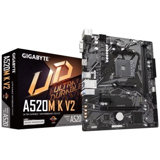Gigabyte A520M K V2 Motherboard, Socket AM4, Micro ATX 23.3 x 19.8cm, for AMD Gen 3, 4, and 5 processors