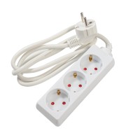 Przedłużacz dystansowy, Schuko x 3, złącze Schuko (T), kabel 1,5 m, 16 A, zabezpieczenie przed dziećmi, biały