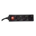 Abstandshalter-Verlängerungskabel, Schuko x 3, Schuko (T)-Anschluss, Schalter, 1,5 m Kabel, 16 A, Kinderschutz, schwarz