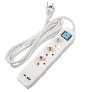 Prelungitor cu USB Spacer PP-3-18-TC-USB, Schuko x 3, Type-C x1, USB 3.1A x 1,  cablu 1.8m, 16A, max. 3500W, protectie copii, intrerupator, Gri