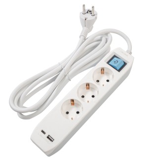 Prelungitor cu USB Spacer PP-3-30-TC-USB, Schuko x 3, Type-C x1, USB 3.1A x 1,  cablu 3m, 16A, max. 3500W, protectie copii, intrerupator, gri