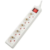 Extension Cord Spacer PP-5-18, Schuko x 5, 1.8m cable, 16A, child protection, white