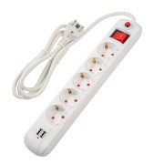 Spacer PP-5-18-USB produžni kabel, USB 2.1 Quick Charge x 2, Schuko x 5, 1.8m kabel, 16A, zaštita za djecu, zaštita od prenapona, bijela