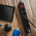 Abstandshalter PP-5-18B-USB VERLÄNGERUNGSKABEL, USB 2.1 Schnellladung x 2, Schuko x 5, 1,8m Kabel, 16A, Kinderschutz, Überspannungsschutz, schwarz
