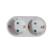 Distanziatore a doppia spina SPMS-2-WH, 2 prese Schuko, 1 spina Schuko, 16A, max 3500W, protezione bambini, bianco
