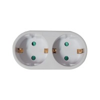 Doppelstecker-Abstandshalter SPMS-2-WH, 2 Schuko-Steckdosen, 1 Schuko-Stecker, 16A, max. 3500W, Kindersicherung, weiß
