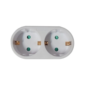 Double-plug Spacer SPMS-2-WH, 2 Schuko sockets, 1 Schuko plug, 16A, max 3500W, child protection, white