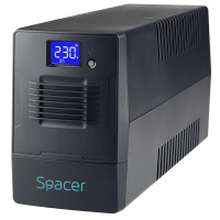 Interaktywny UPS Spacer Line z zarządzaniem, LCD, 1500VA/900W, AVR, 4 gniazda Schuko, wyświetlacz LCD , 2 akumulatory 12V/9Ah, złącze USB, combo RJ11/RJ45