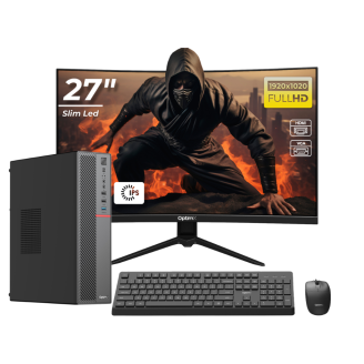 Namizni sistem OptimX T5 SFF s procesorjem Intel Core i5-9400 , 16 GB DDR4, 512 GB SSD, operacijskim sistemom Windows 11 Pro in 27-palčnim ukrivljenim monitorjem FHD, IPS, LED + komplet žične tipkovnice in miške Pro KM500