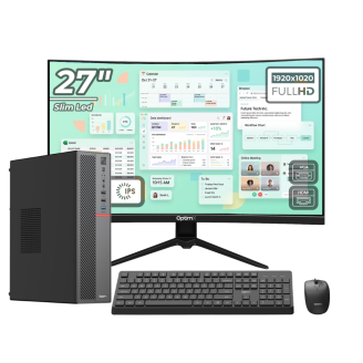 Sistem Desktop Office OptimX T5 SFF, Intel Pentium Gold G4560, 16GB DDR4, 512GB SSD, Win10 Pro și Monitor Curbat 27