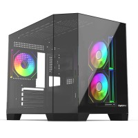 OptimX NOVA PC Case, Cut Corner Glass Cube Tower, Micro ATX, 3 ARGB fans included, without power supply, Black OptimX NOVA PC Case, Cut Corner Glass Cube Tower, Micro ATX, 3 ARGB fans included, without power supply, Black